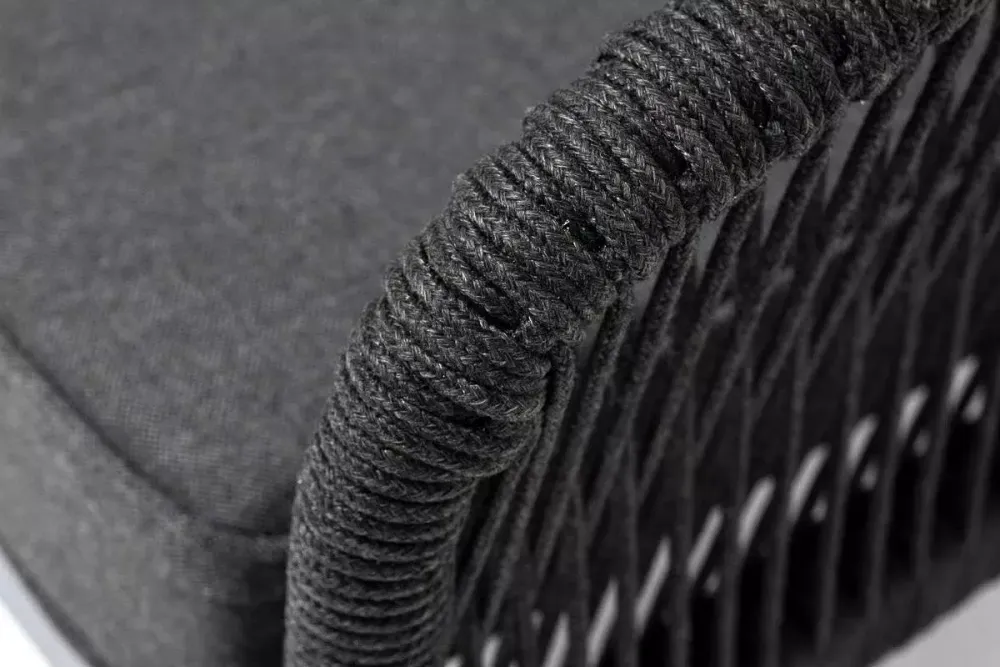 "Канны" левый модуль плетеный из роупа, каркас алюминий темно-серый (RAL7024) муар, роуп темно-серый круглый, ткань темно-серая 027