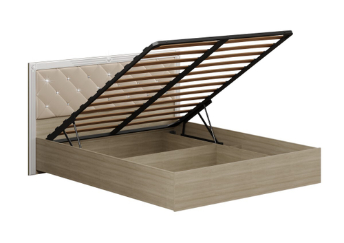 АМЕЛИ кровать мягкий щиток ПМ_(исп.А) Корпус - Дуб Сонома светлый Кожзам.- Родео 050 (Белая)