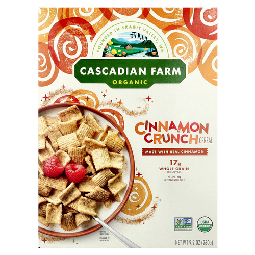 Cascadian Farm, Органические хлопья, хрустящая корочка с корицей, 260 г (9,2 унции)