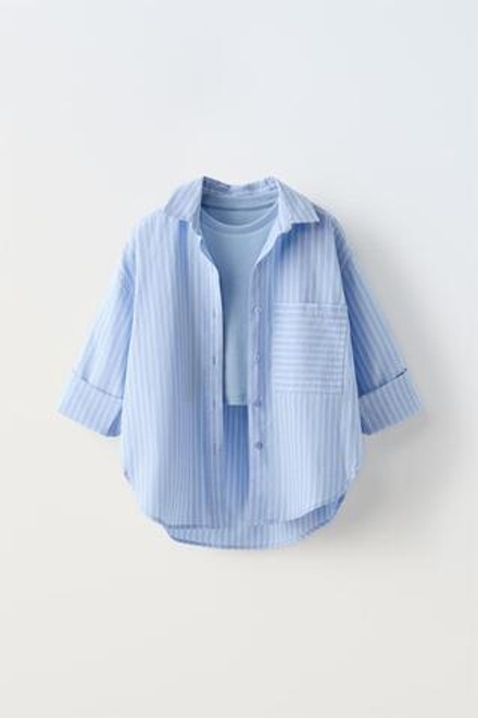 ZARA РУБАШКА В ПОЛОСКУ С ТОПОМ В РУБЧИК, ГОЛУБОЙ