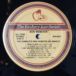 Винтажная виниловая пластинка LP Ben Webster The Big Tenor (The Complete Ben Webster On EmArcy) (USA 1985)