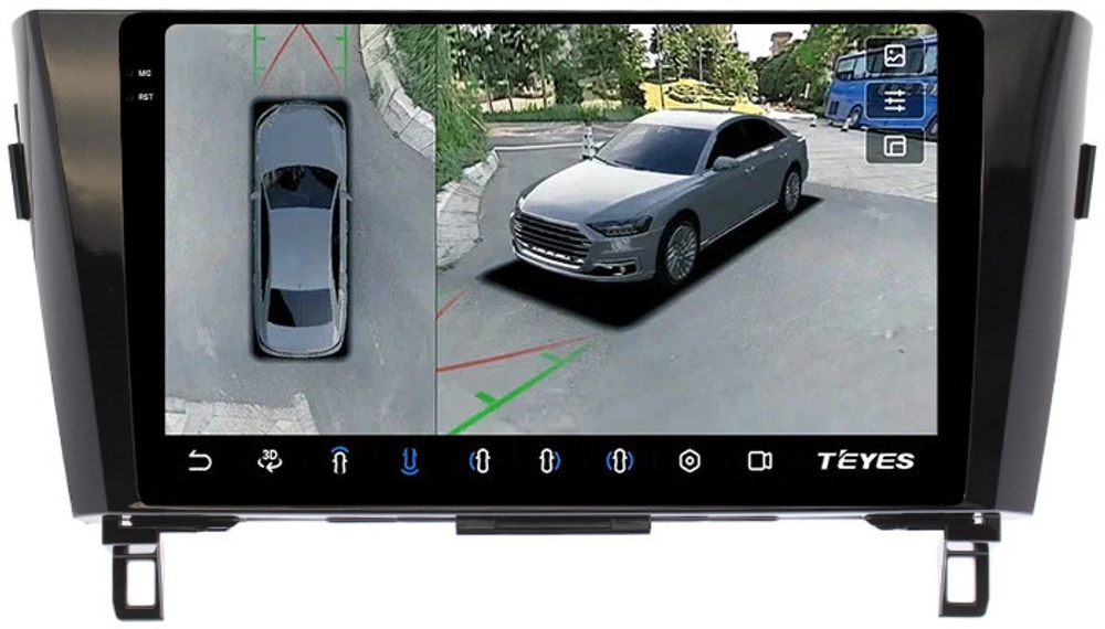 Магнитола для Nissan X-Trail T32, Qashqai J11 2014-2022 (рамка маленькая) - Teyes CC3-2K-360 на Android 10, 2K QLED, 6Гб+128Гб, CarPlay, 4G SIM-слот, 4 камеры в комплекте