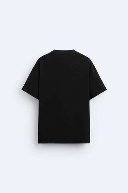 ZARA БАЗОВАЯ ФУТБОЛКА ИЗ ПЛОТНОГО ТРИКОТАЖА, ЧЕРНЫЙ