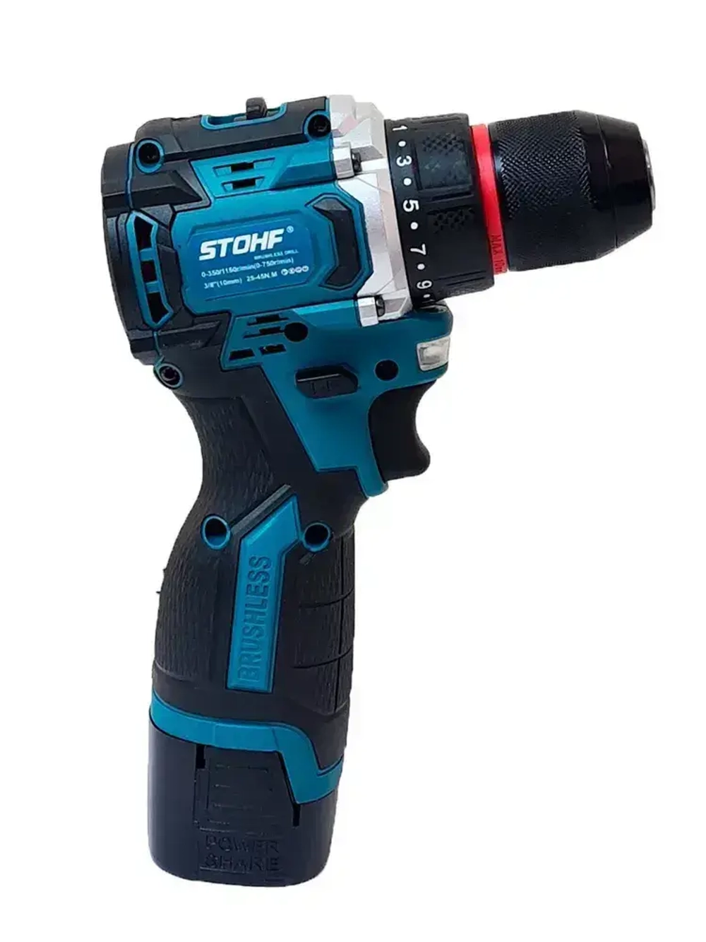 Дрель-шуруповерт 18v бесщеточный, 45 Нм, с набором и 2 АКБ