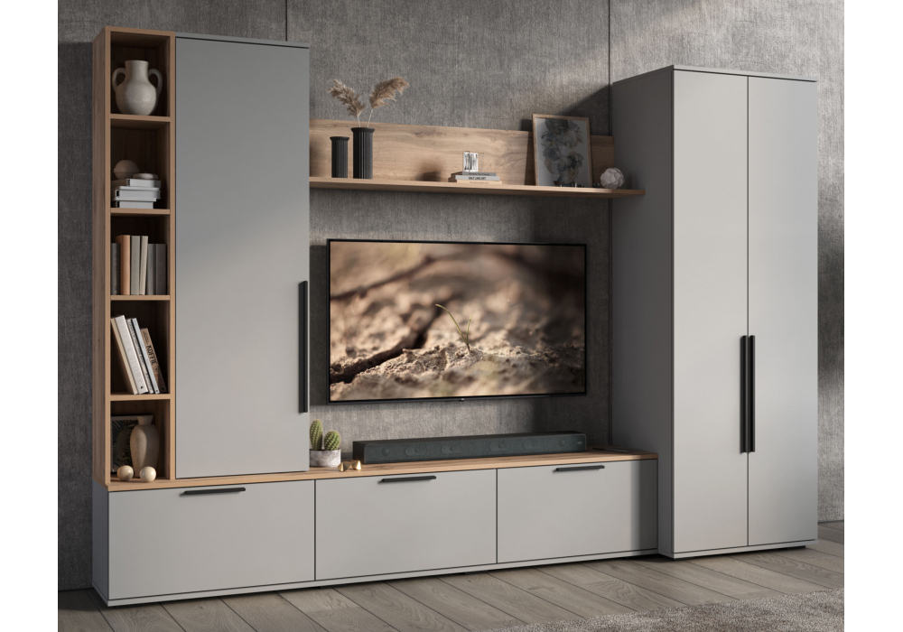 Готовая гостиная Woodville Филеста шиншилла серая, дуб вотан комплектация 1