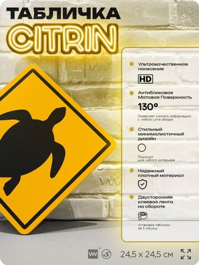 Табличка прикольная "Осторожно, черепахи" на дверь и стену, информационная и предупреждающая, декоративный знак, 24,5х24,5 см, пластиковая, Айдентика Технолоджи