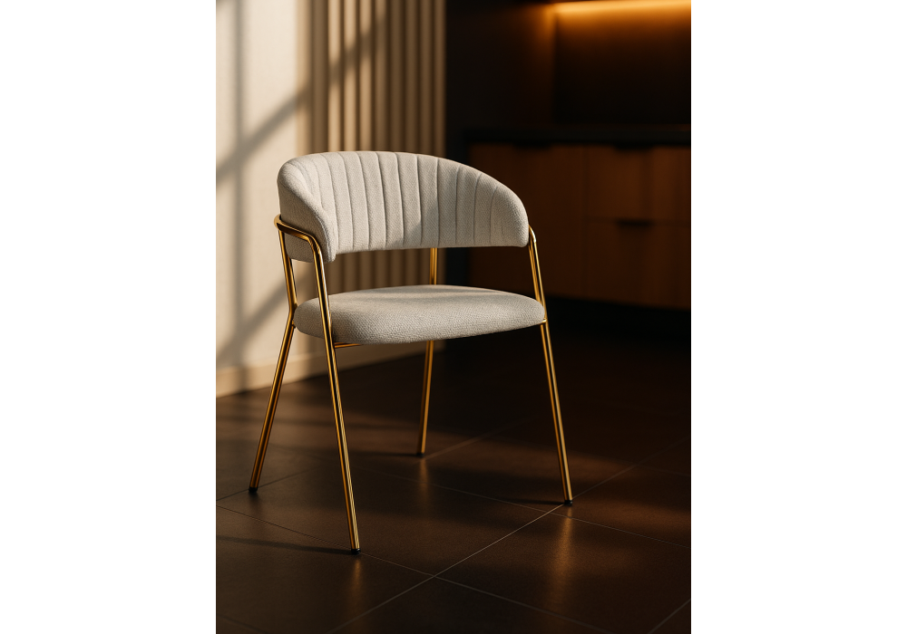 Стул на металлокаркасе Woodville Kamelia светло-серый, ткань золотые ножки