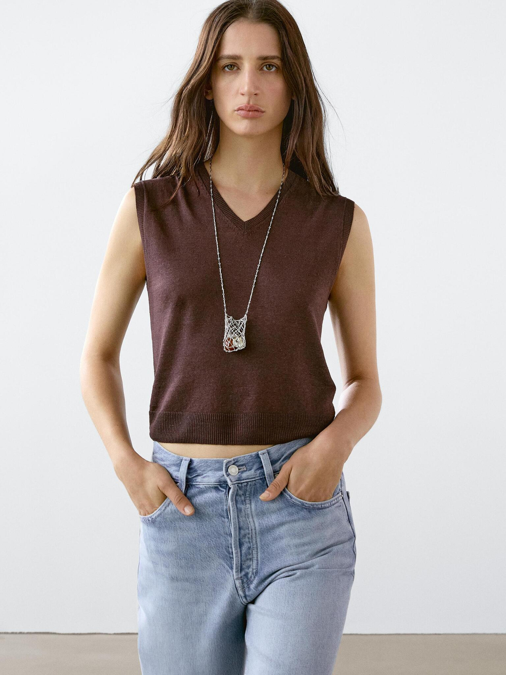 Massimo Dutti Жилет из 100% льна, баклажанный