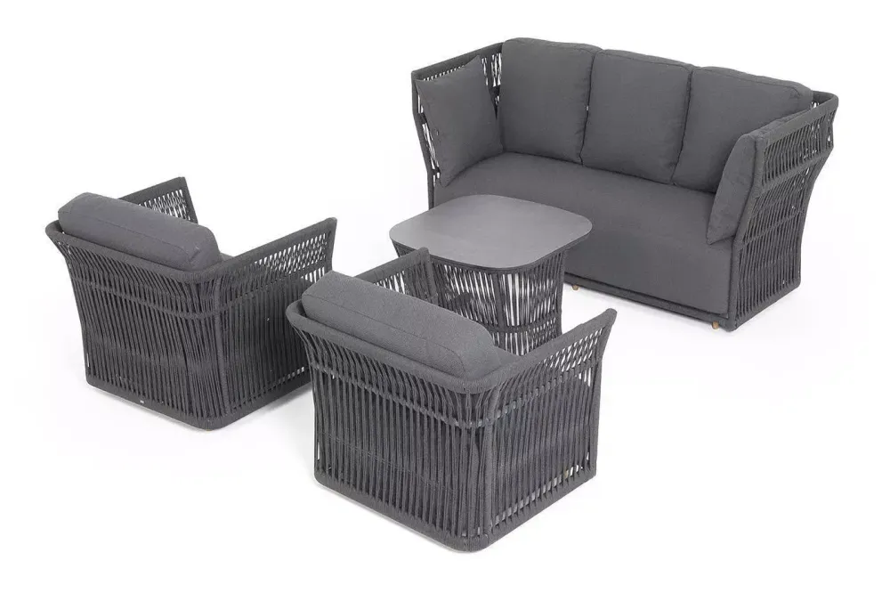 "Лугано" лаунж-зона 5-местная плетеная из роупа (веревки), каркас алюминиевый темно-серый, роуп темно-серый