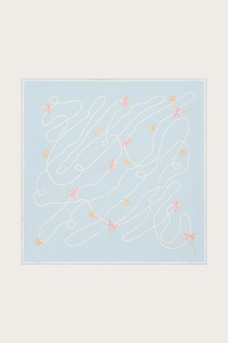 ПЛАТОК ИЗ ГОЛУБОГО ШЕЛКА С АВТОРСКИМ ПРИНТОМ 90*90