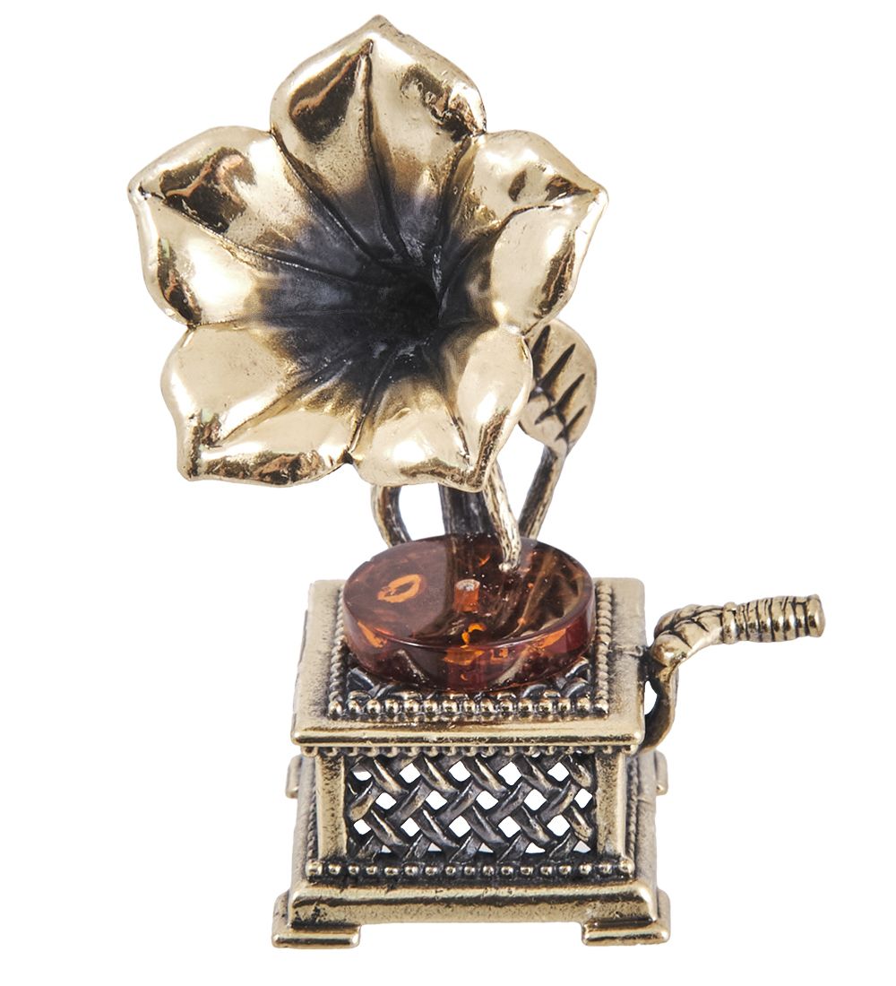 AM-4017 Фигурка «Граммофон Лилия» (латунь, янтарь)