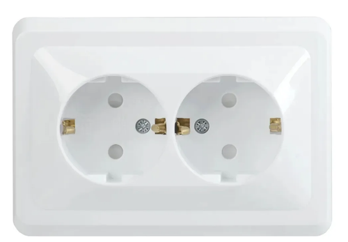 Розетка накладная 2-местная с заземлением 16А внутренняя