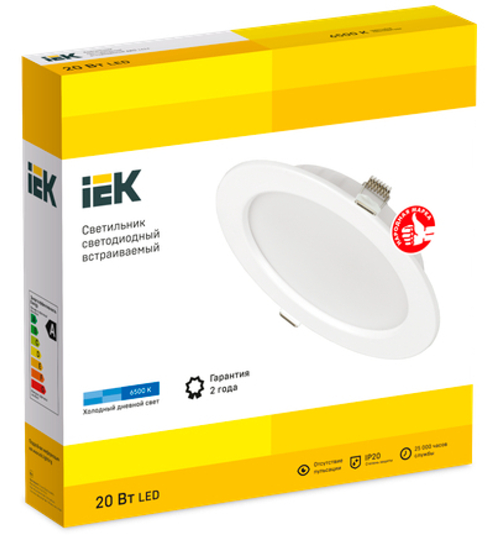 Светильник светодиодный ДВО 1614 белый круг 20Вт 6500К IP20 IEK