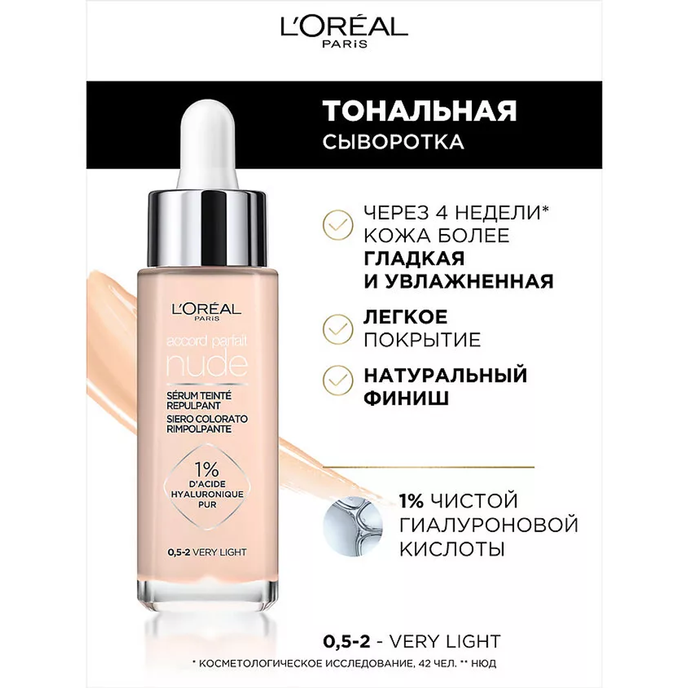 L'ORÉAL PARIS Гиалуроновая тональная сыворотка Accord Parfait Nude, 30 мл