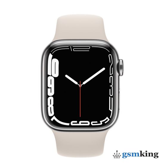 Apple Watch Series 7 GPS + Cellular 41mm Silver Stainless Steel Case with Sport Band Starlight MKHE3LL/A