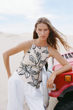 ZARA ТОП ИЗ СМЕСОВОГО ЛЬНА С ОТКРЫТОЙ СПИНОЙ, РАЗНОЦВЕТНЫЙ