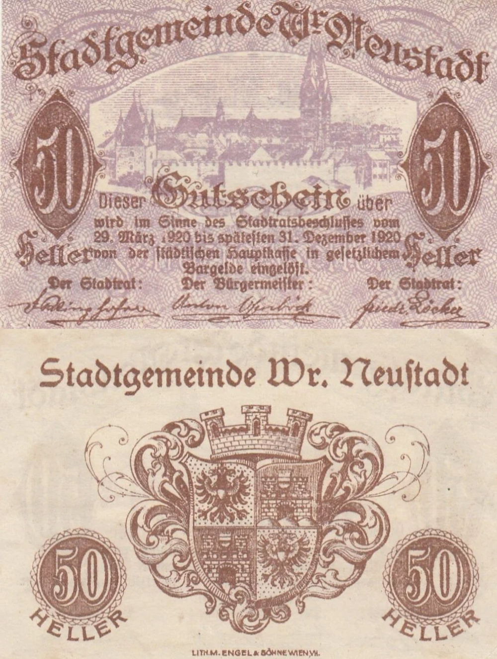 Австрия 50 геллеров 1920 Винер-Нойштадт aUNC
