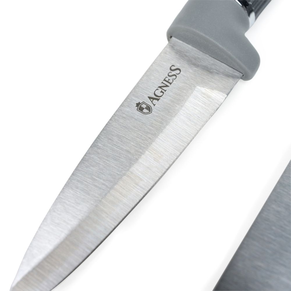 НАБОР AGNESS ИЗ 10ПР: 5 НОЖЕЙ, 4 ДОСКИ И ПОДСТАВКА, ЦВЕТ: ЧЕРНО-СЕРЫЙ