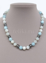 бусы из аквамарина и лунника Элегия  а-0271