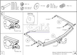 Фаркоп оцинкованный Galia R074A для Renault Megane II 2003-2008 (classic) седан/универсал, Megane III универсал 2008-(паспорт и сертификат в комплекте)(без электрики)
