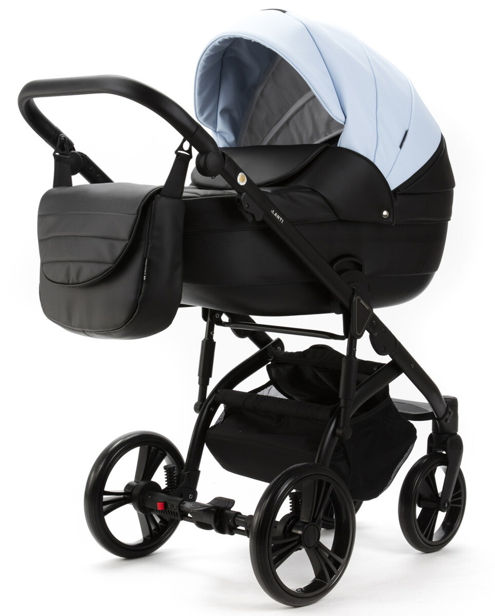 Детская коляска Adamex Lanti Deluxe 2 в 1 LN-SD112 (ГОЛУБАЯ КОЖА + ЧЕРН.КОЖА)