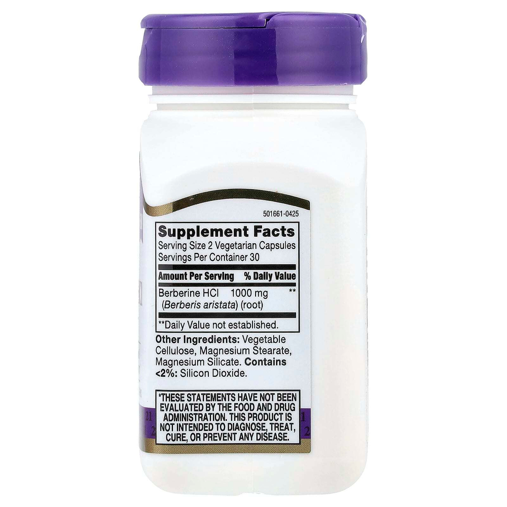 21st Century, берберин гидрохлорид, 60 вегетарианских капсул (500 мг в 1 капсуле)