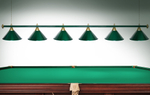 Лампа STARTBILLIARDS 6 пл. (плафоны зеленые,штанга зеленая,фурнитура золото)