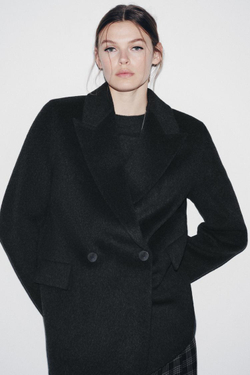 ZARA ДВУБОРТНЫЙ БЛЕЙЗЕР ИЗ СМЕСОВОЙ ШЕРСТИ — ZW COLLECTION, СЕРЫЙ