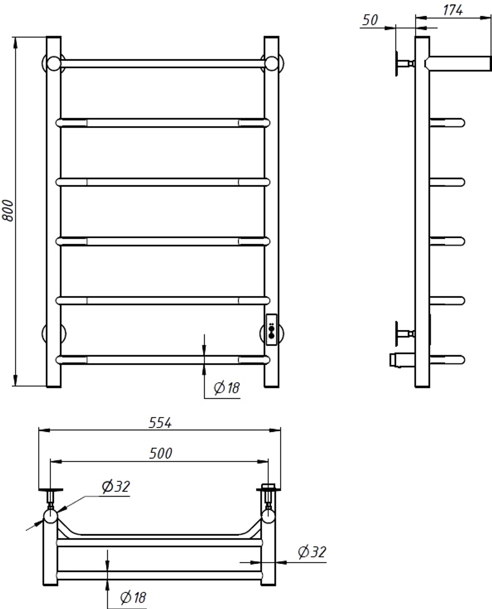 Полотенцесушитель электрический EWRIKA Сафо FT 80x55 см, подключение справа, слева, белый полуматовый, лесенка, из стали, с полкой
