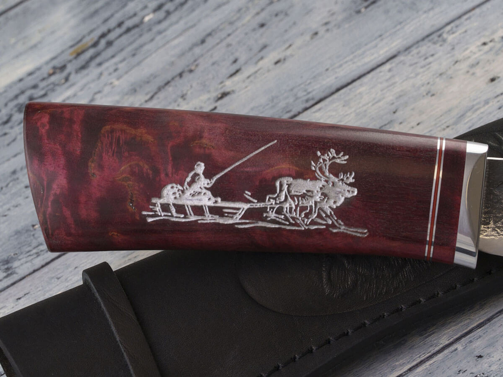 Якутский нож "Амга", сталь Х12МФ, рукоять стабилизированная карельская берёза в бордовом цвете