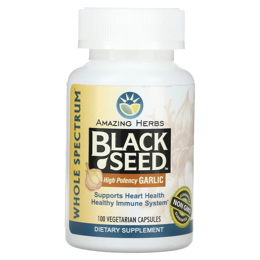 Amazing Herbs, Black Seed, высокоэффективный чеснок, 100 вегетарианских капсул