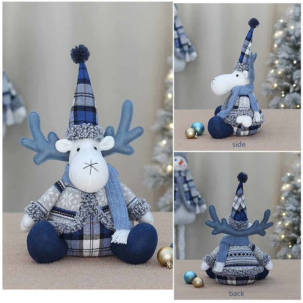 Новогодняя игрушка ручной работы, олень с рогами. Рождественское и новогоднее украшение под елку, сидячий, скандинавский стиль