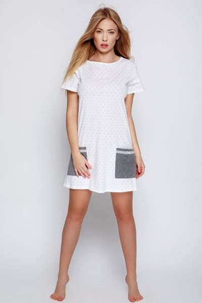 Хлопковая сорочка Lou в мелкий горох (Размер: L) (Цвет: белый с серым)