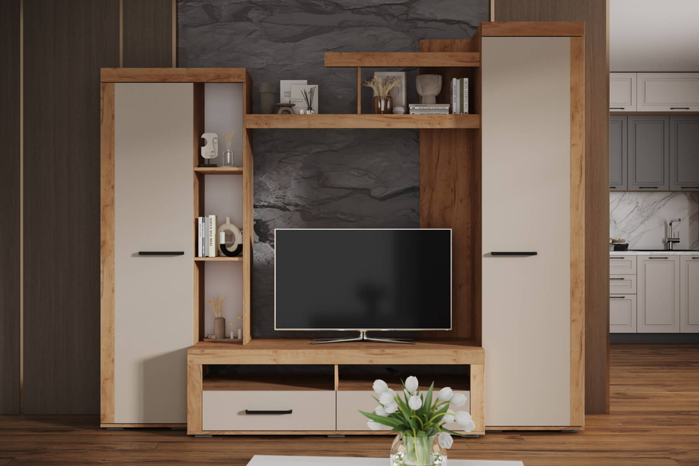 Гостиная Марсель-4 дуб крафт золотой/кашемир, крафт табачный/дуб крафт белый, крафт серый/графит серый