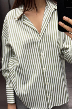 ZARA РУБАШКА ИЗ ПОПЛИНА, ПОЛОСКИ