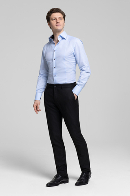 Рубашка однотонная голубая с контрастными вставками из шёлка