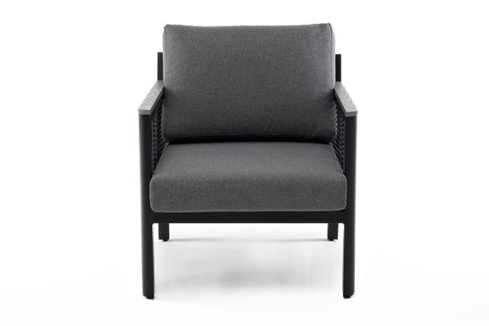 "Сан Ремо" кресло плетеное из роупа садовое, каркас алюминий темно-серый, роуп серый, ткань серая