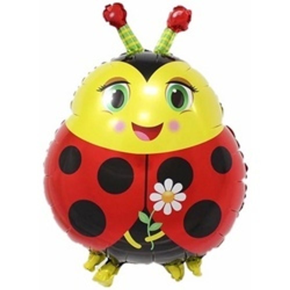 Шар с клапаном (13"/33 см) Мини-фигура, Божья коровка с цветком