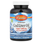 Carlson, Wild Norwegian, Cod Liver Oil Gems, жир печени дикой норвежской трески в капсулах, высшего качества, 1000 мг, 100 капсул