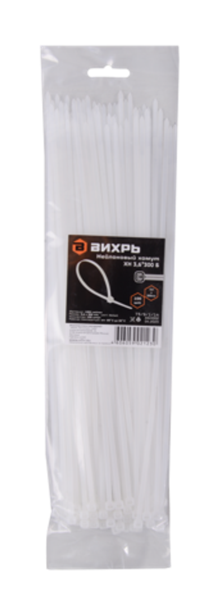 Хомуты нейлоновые (стяжки) белые 100 шт. Вихрь 3,6*300 Б