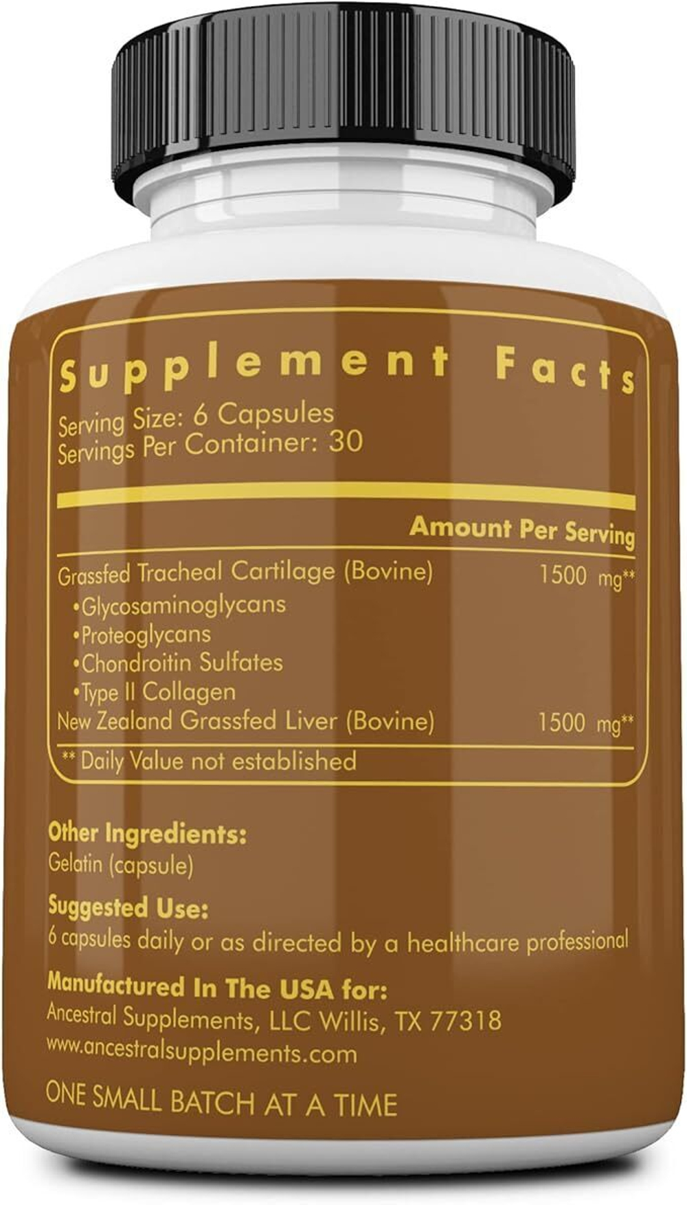 Ancestral Supplements - Grass Fed Bovine Tracheal Cartilage 500 mg 180 capsules