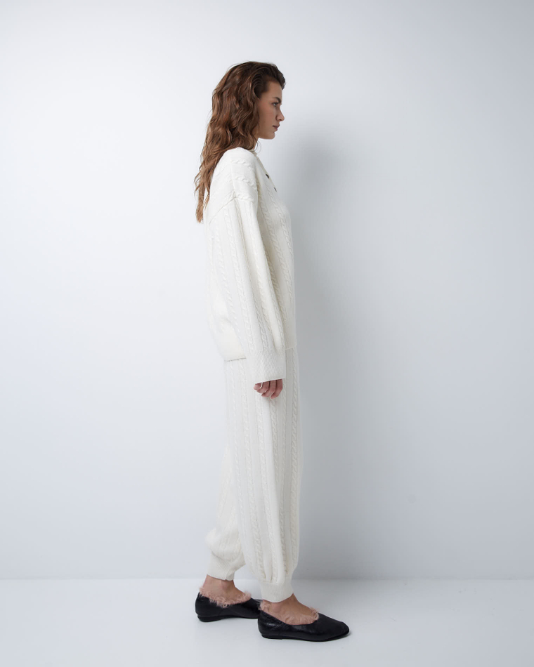 Поло объемного кроя из смесового кашемира молочный