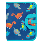 Папка для рисования со стирающимися фломастерами А4, 6 поверхностей на молнии, 3 маркера и 2 салфетки в комплекте, для мальчика, с динозавриками