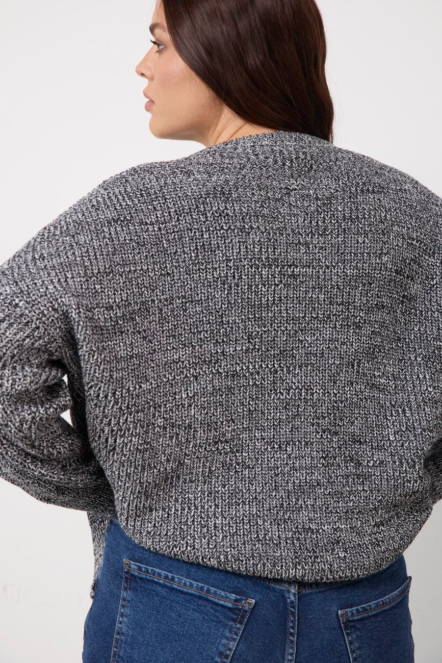 Джемпер вязаный с разрезами, черно-белый