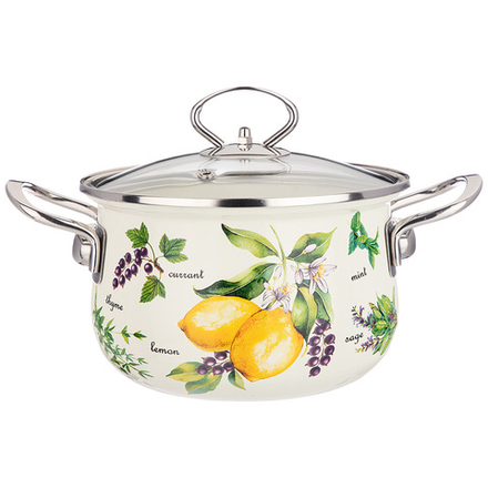 КАСТРЮЛЯ ЭМАЛИРОВАННАЯ AGNESS СО СТЕКЛЯННОЙ КРЫШКОЙ СЕРИЯ "СЕКРЕТНЫЕ ИНГРЕДИЕНТЫ" 2.0 Л, 18*11 СМ