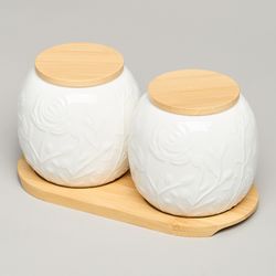 НАБОР БАНОК LEFARD "MEADOW" С ДЕР.КРЫШКОЙ НА ДЕР. ПОДСТАВКЕ 2 ШТ. 19,5*9,5 СМ 400 МЛ