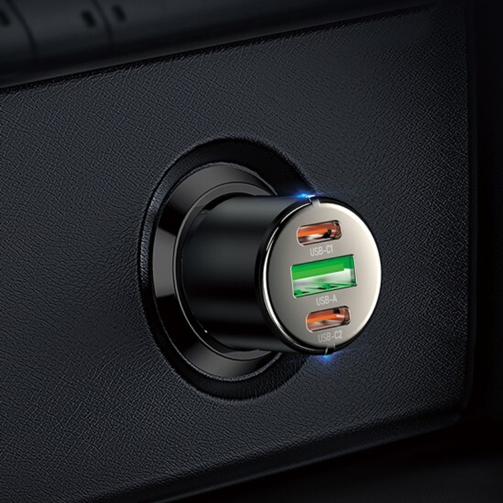 Автомобильное зарядное устройство HOCO NZ6, 1xUSB + 2xUSB-C, 45 Вт, черный, , 013276