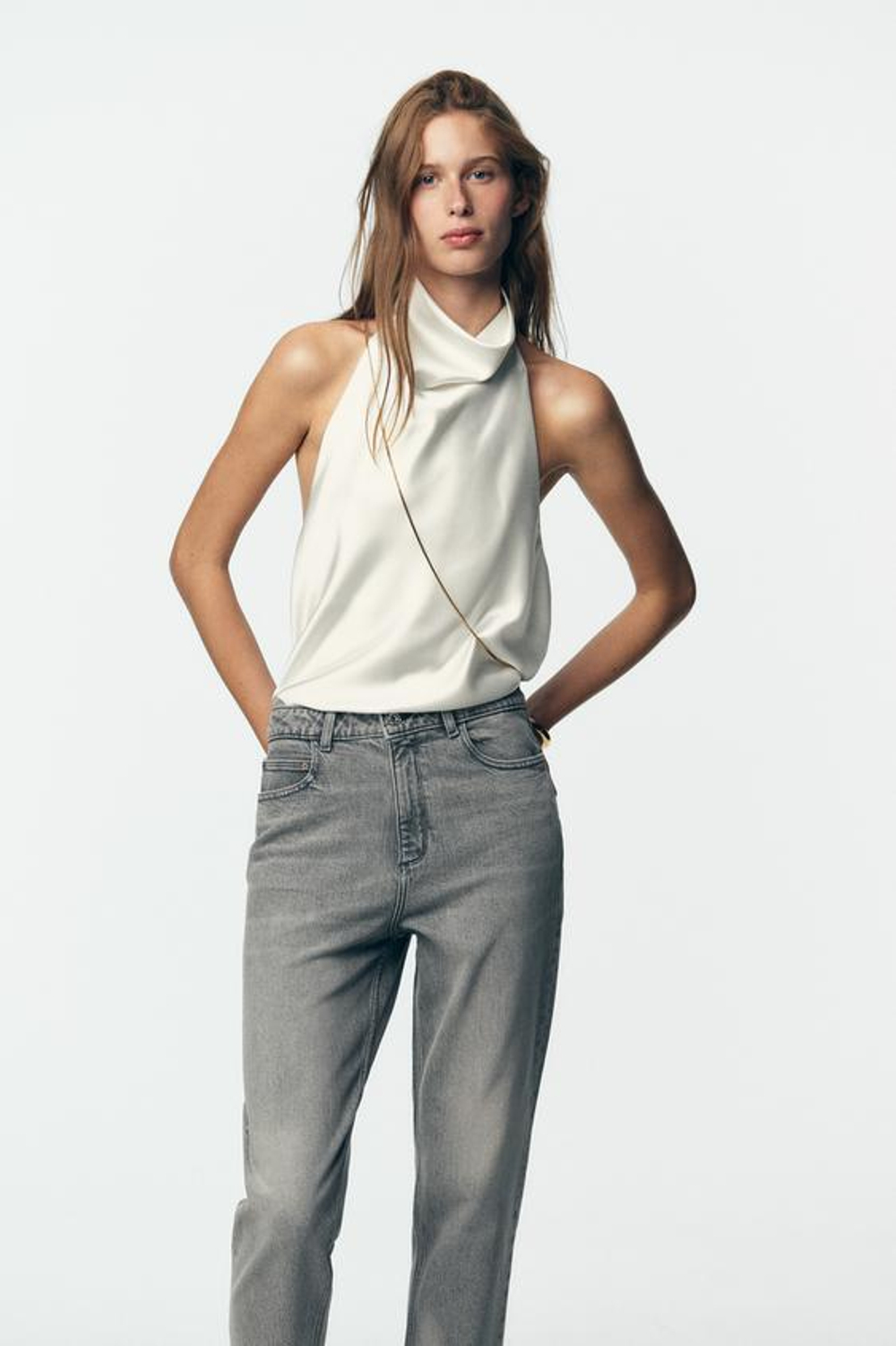 ZARA ДЖИНСЫ MOM FIT COMFORT Z.01 С ВЫСОКОЙ ПОСАДКОЙ, СЕРЫЙ