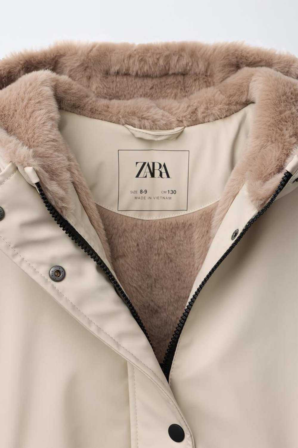ZARA ПРОРЕЗИНЕННАЯ КУРТКА WATER REPELLENT С ЭФФЕКТОМ МЕХА, ПЕСОЧНЫЙ