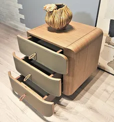 Тумба прикроватная SG-46, бежевая экокожа, шпон ореха